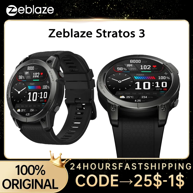 Zeblaze Stratos 3 프리미엄 GPS 스마트 워치, 울트라 HD AMOLED 디스플레이, GPS 스포츠 추적, 하이파이 블루투스 전화 통화, 남자 스마트워치